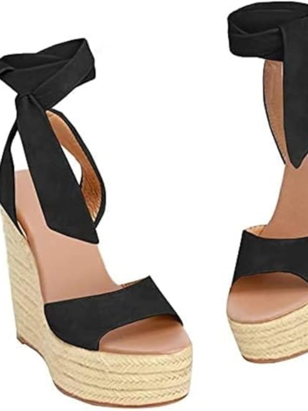 Platform Espadrille Wedges Open Toe High Heel Sandals with Ankle Strap Buckle U